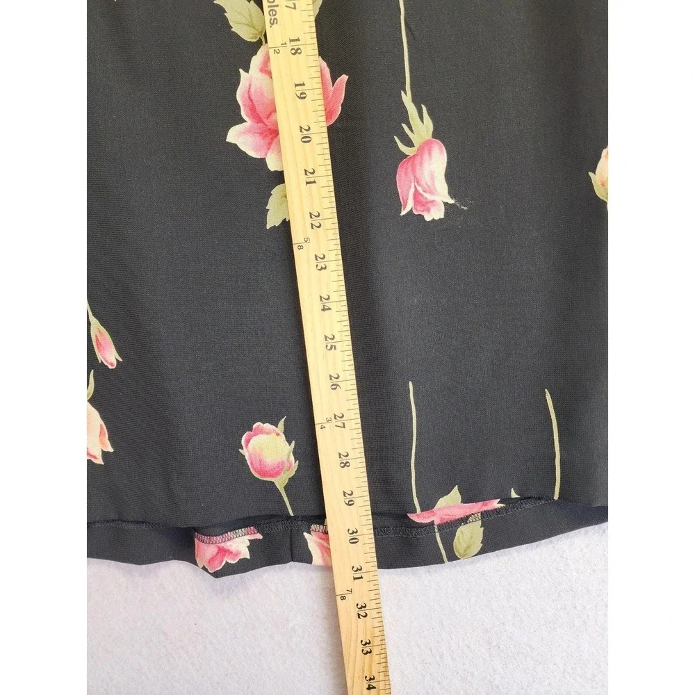 Alfred Dunner Vintage Floral Embroidered Cardigan Skirt Set Black Pink Rose L/18